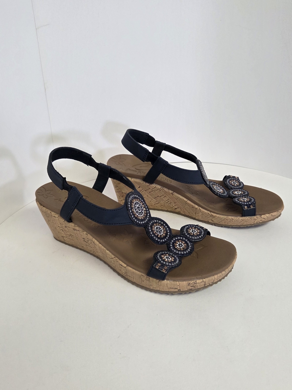 Skechers Cali Luxe Foam Beaded Slingback Sandals Navy Women’s Size 10.#0310